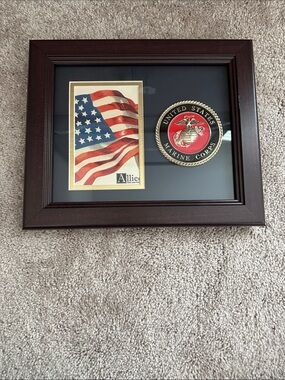 United States Marine Corps Framed Emblem with American Flag
